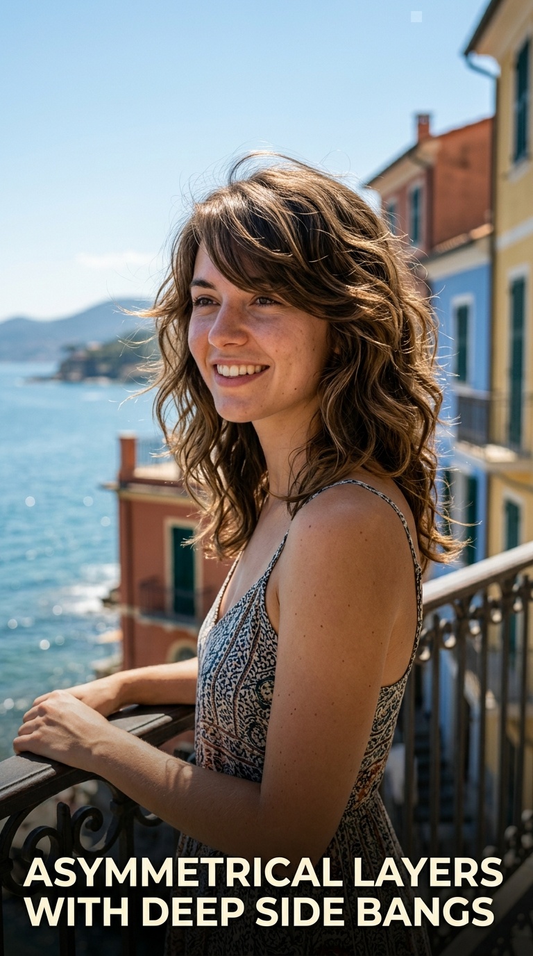 Asymmetrical Layers with Deep Side Bangs
