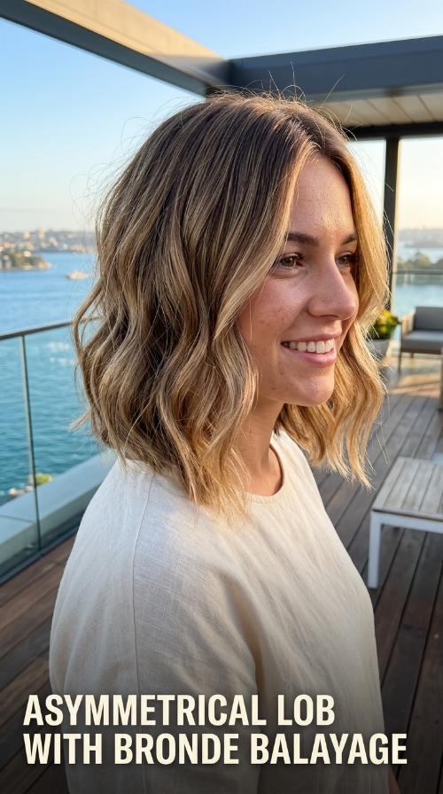 Asymmetrical Lob with Bronde Balayage