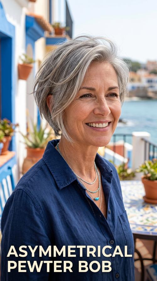 Asymmetrical Pewter Bob