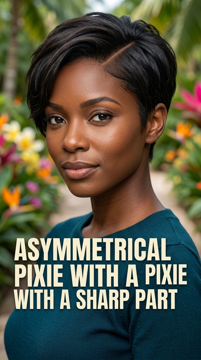 Asymmetrical Pixie with a Sharp Part