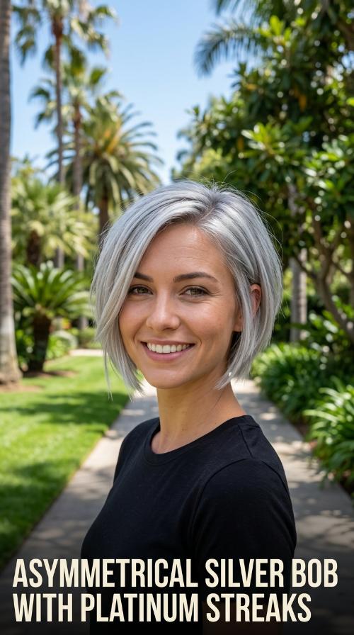 Asymmetrical Silver Bob with Platinum Streaks