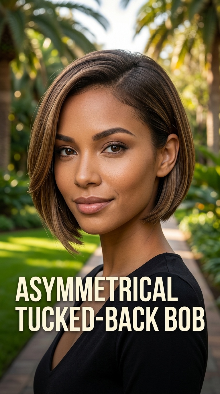 Asymmetrical Tucked-Back Bob