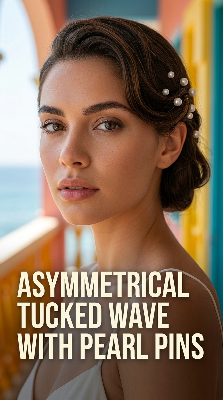 Asymmetrical Tucked Wave with Pearl Pins