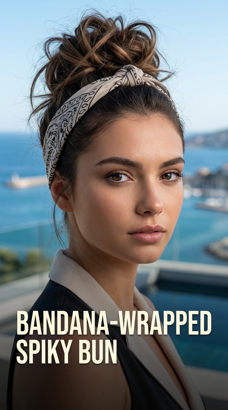 Bandana-Wrapped Spiky Bun