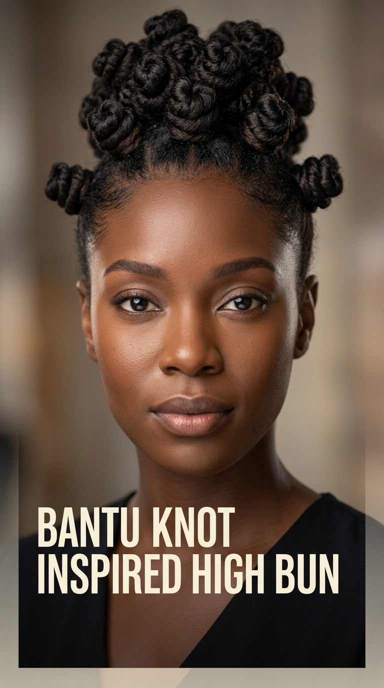 Bantu Knot Inspired High Bun