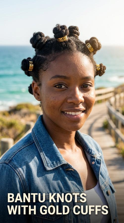 Bantu Knots with Gold Cuffs