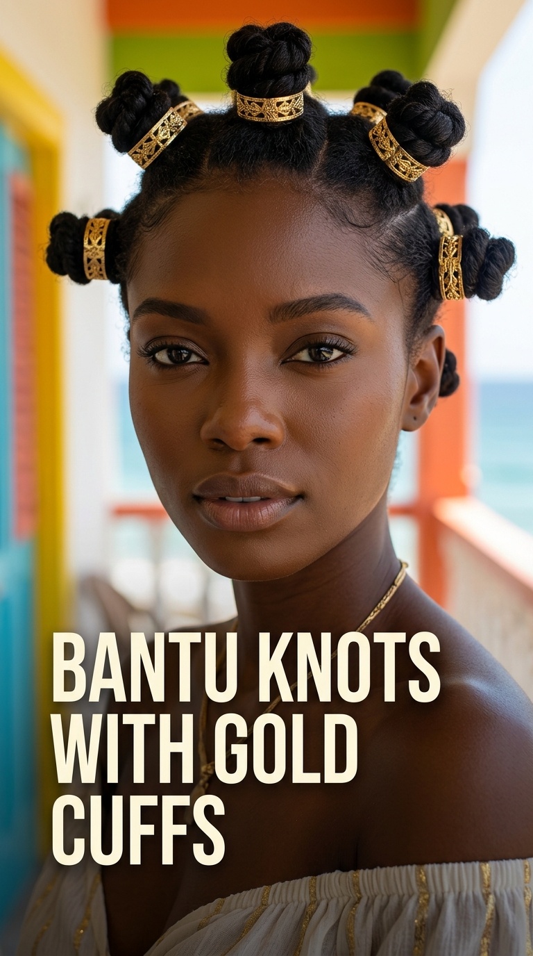Bantu Knots with Gold Cuffs