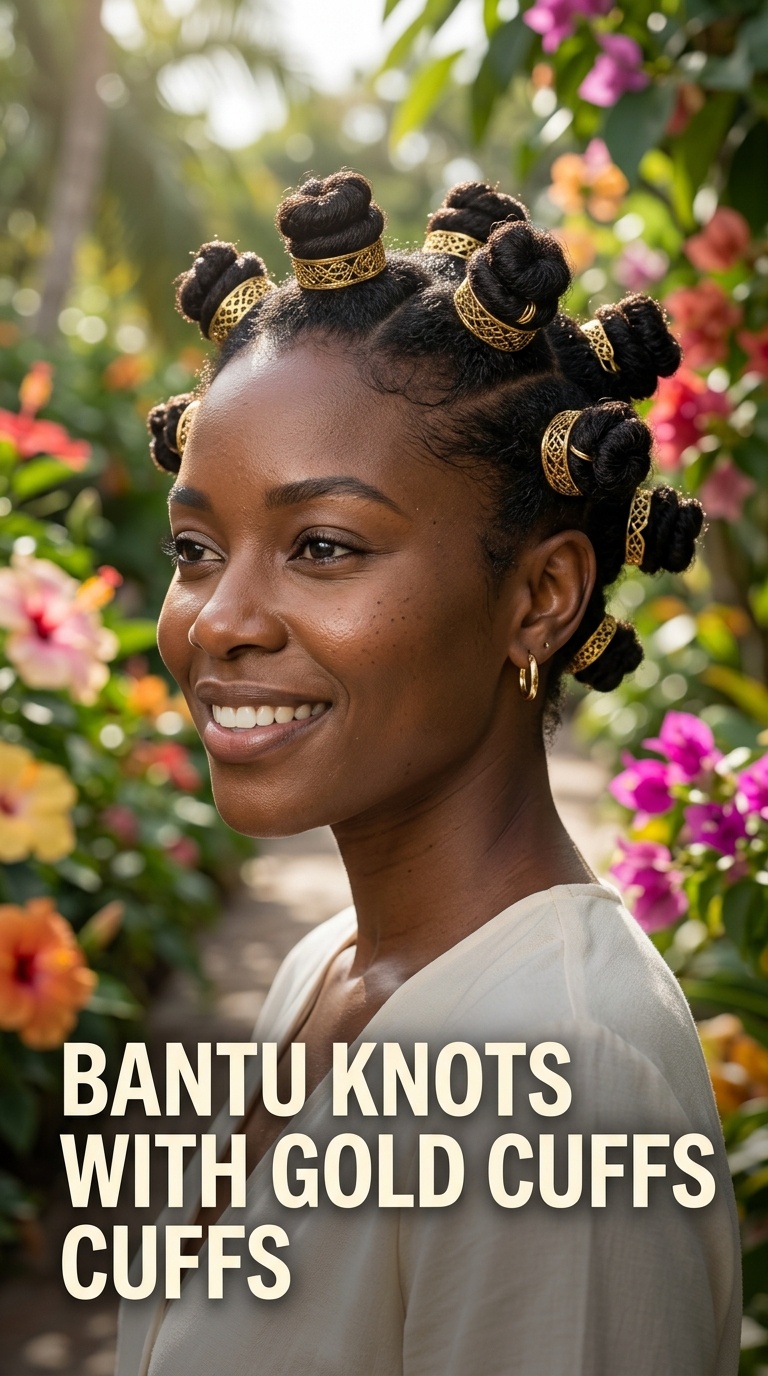 Bantu Knots with Gold Cuffs