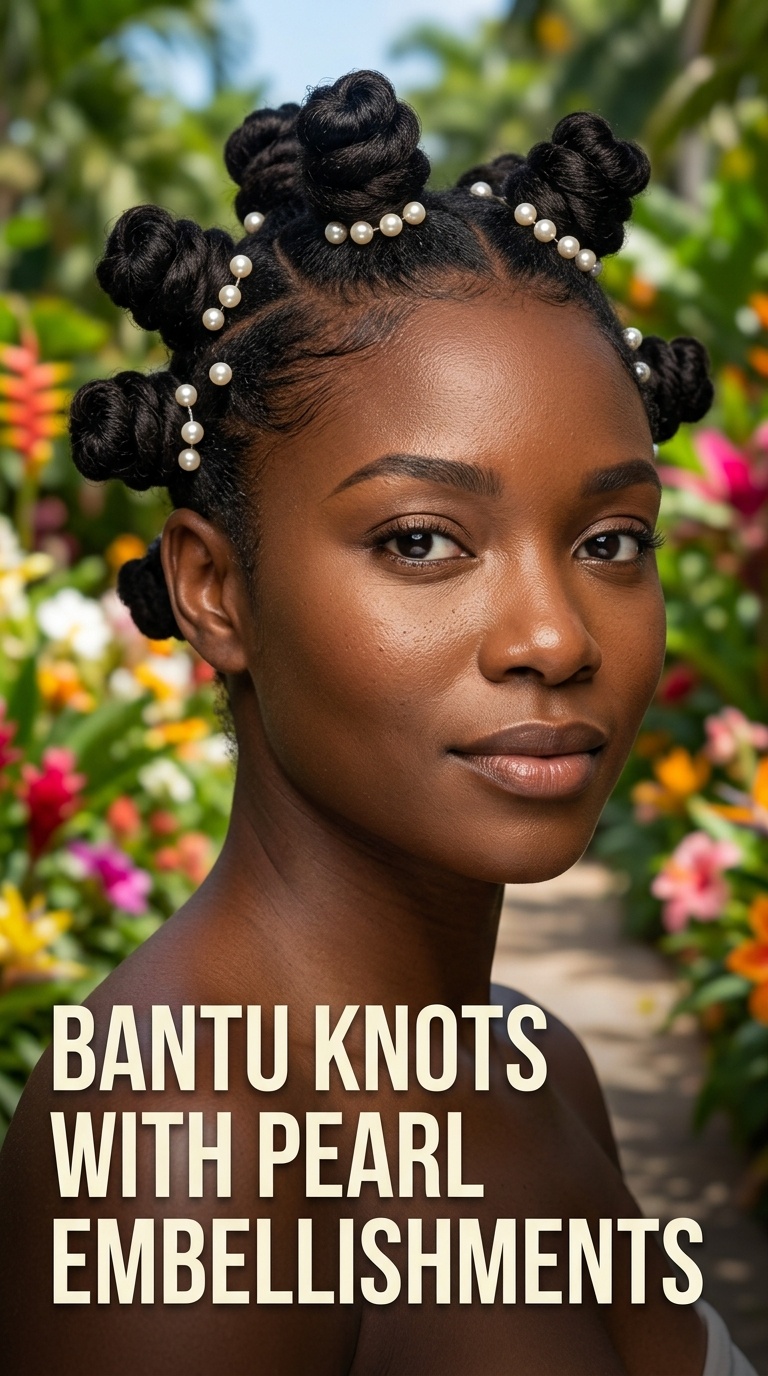 Bantu Knots with Pearl Embellishments