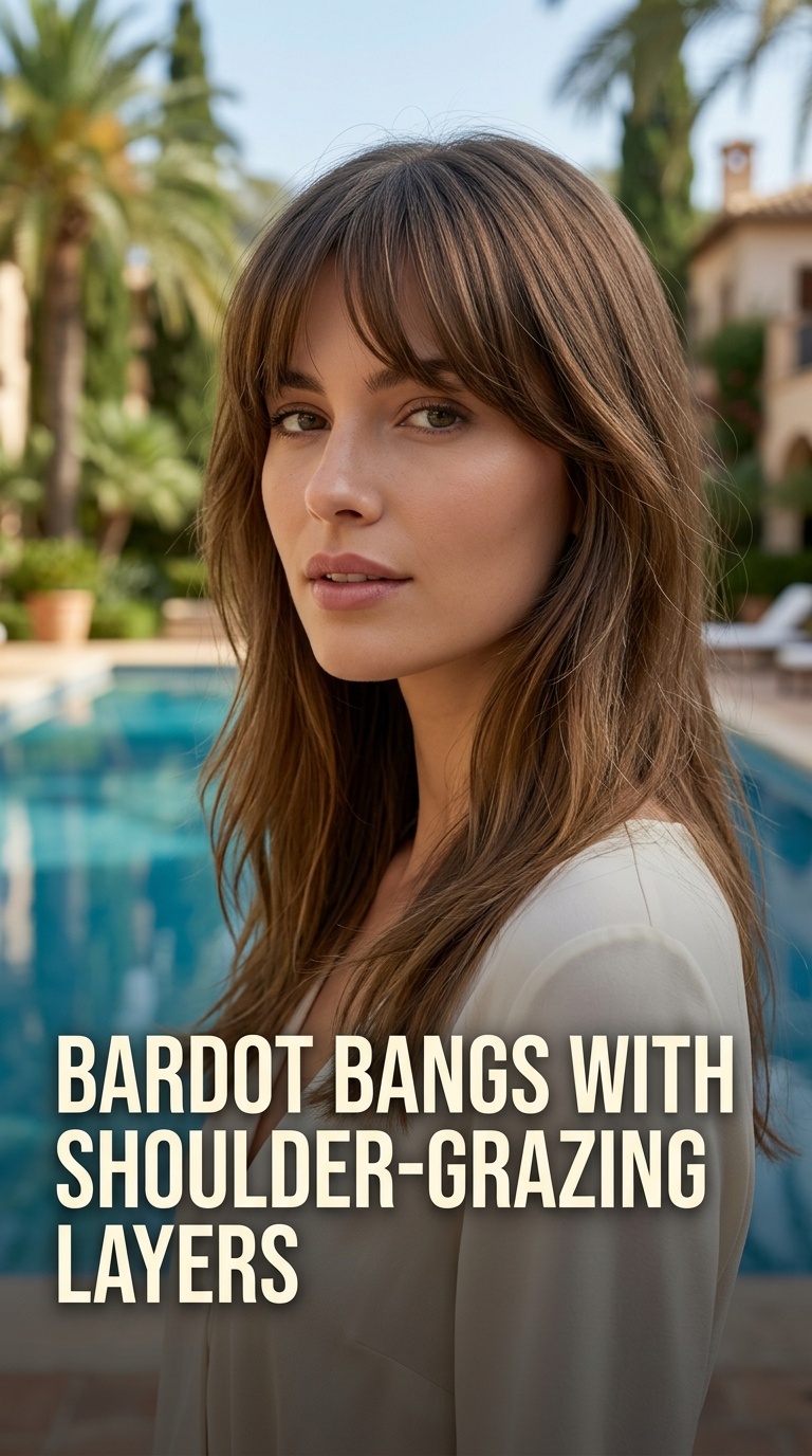 Bardot Bangs with Shoulder-Grazing Layers