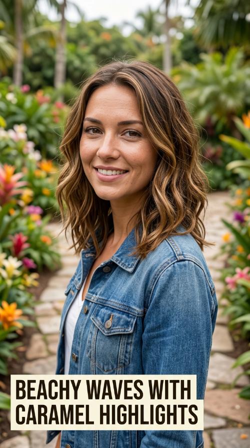 Beachy Waves with Caramel Highlights
