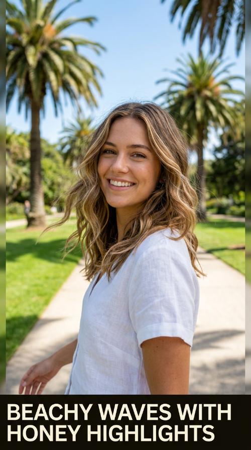 Beachy Waves with Honey Highlights