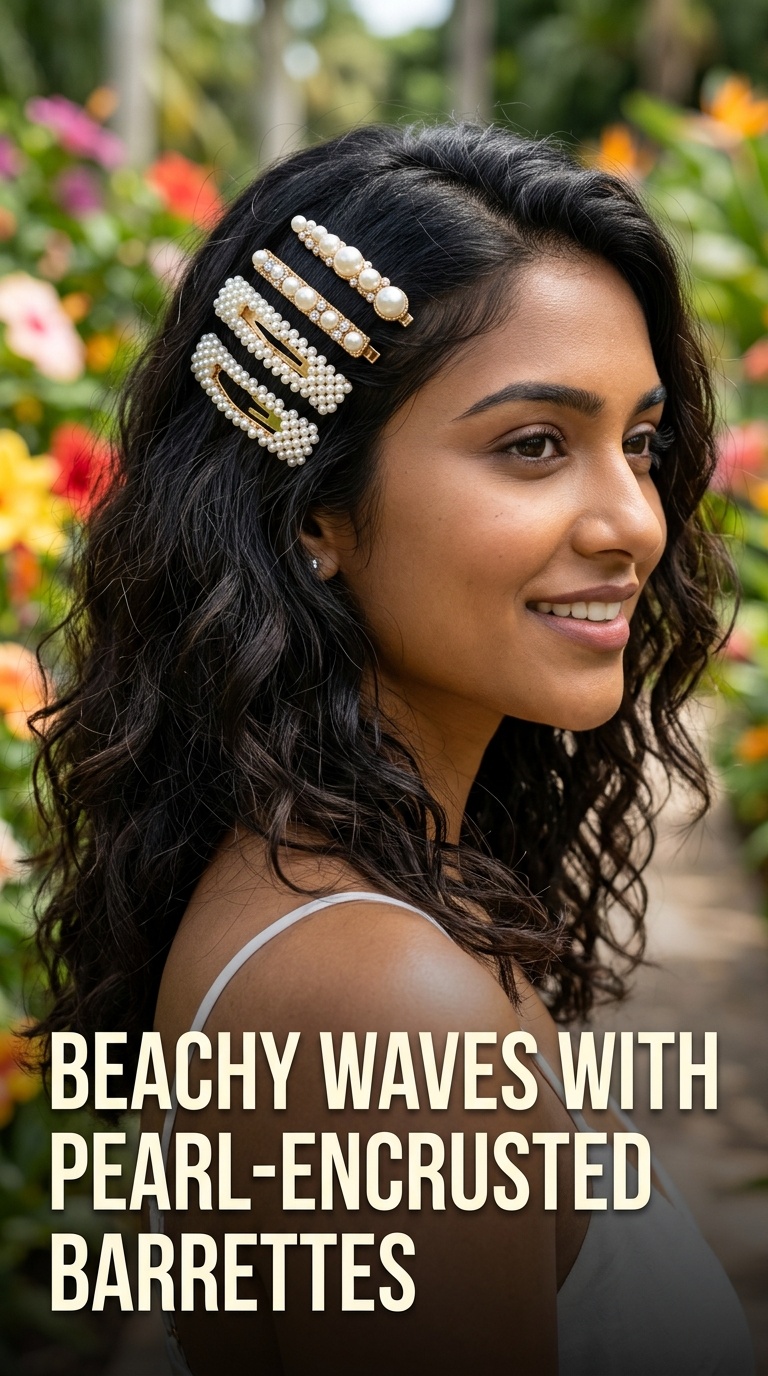 Beachy Waves with Pearl-Encrusted Barrettes