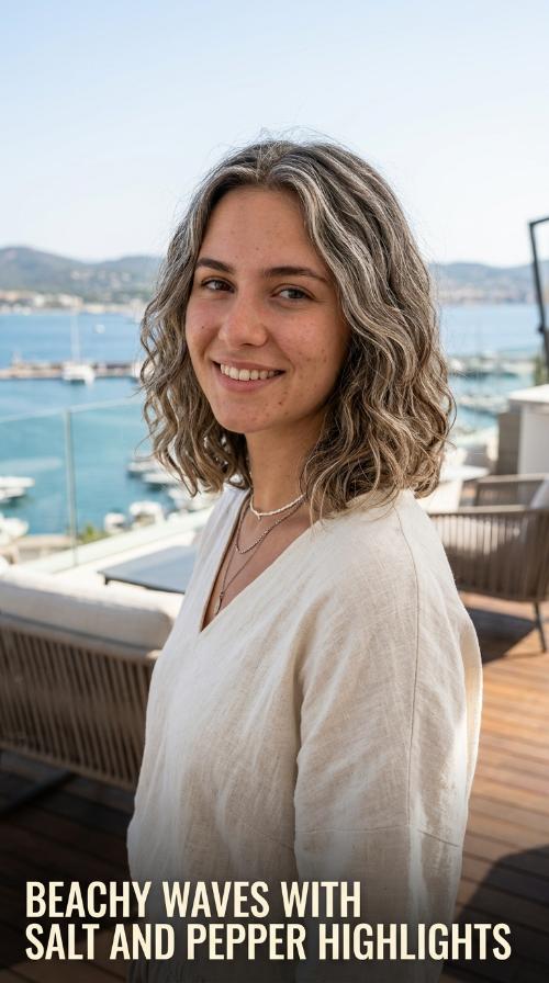 Beachy Waves with Salt and Pepper Highlights