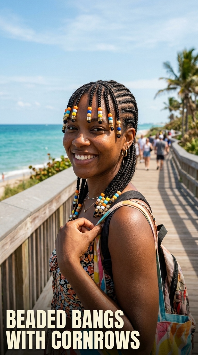 Beaded Bangs with Cornrows