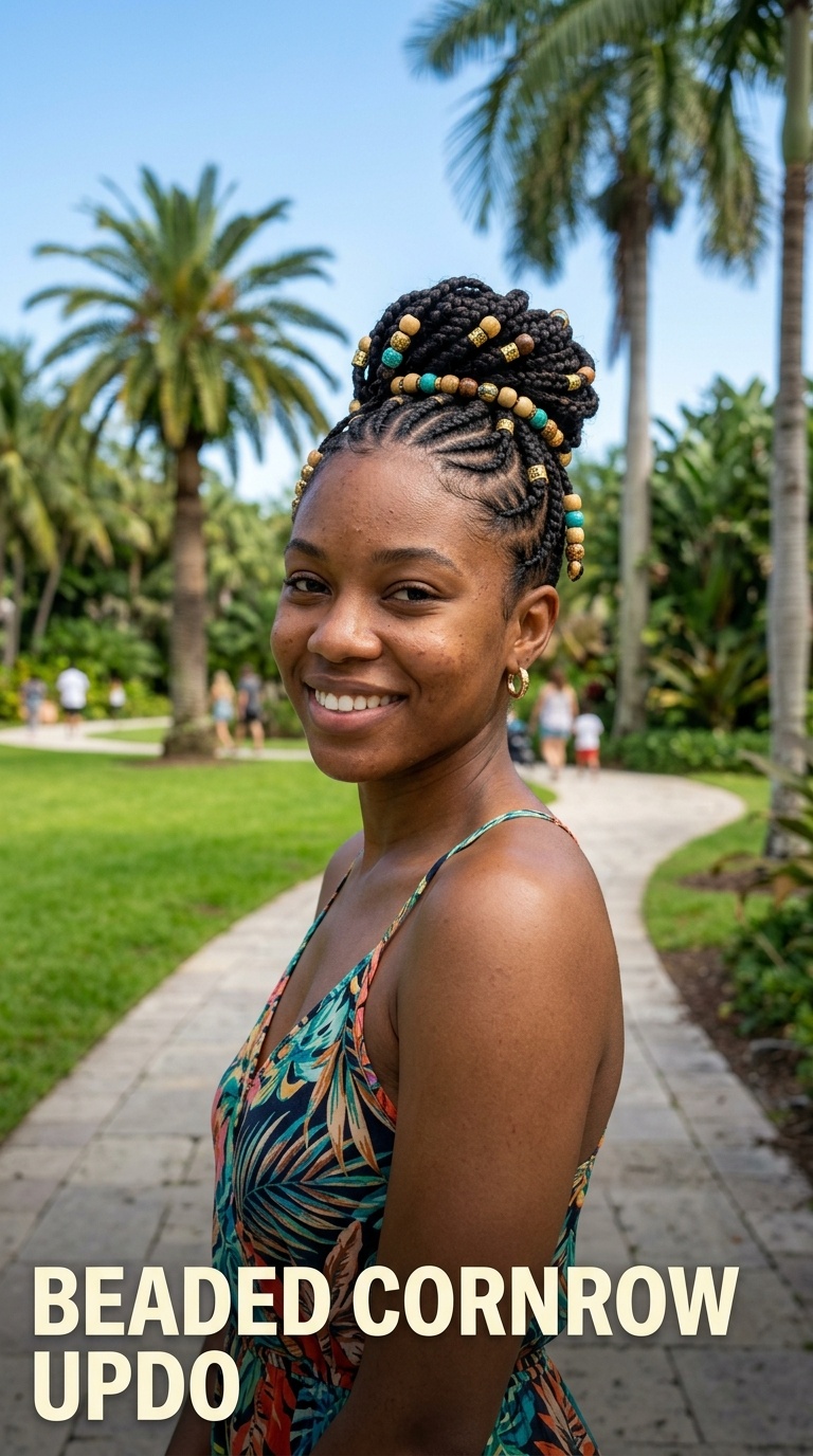 Beaded Cornrow Updo