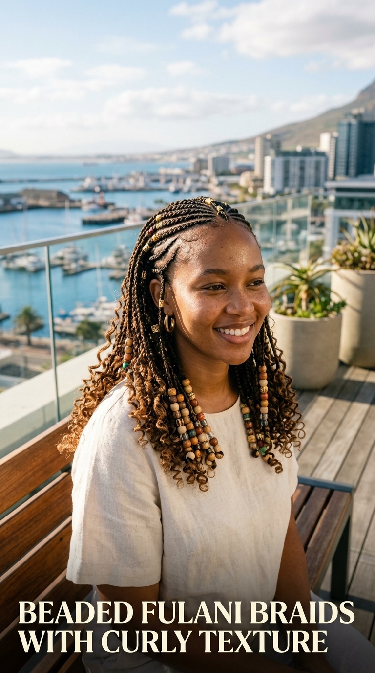 Beaded Fulani Braids with Curly Texture