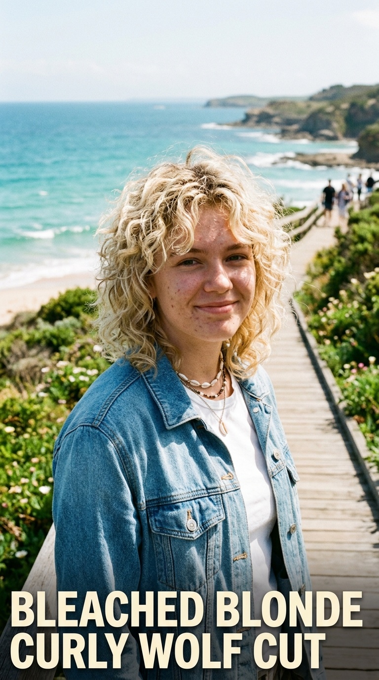 Bleached Blonde Curly Wolf Cut