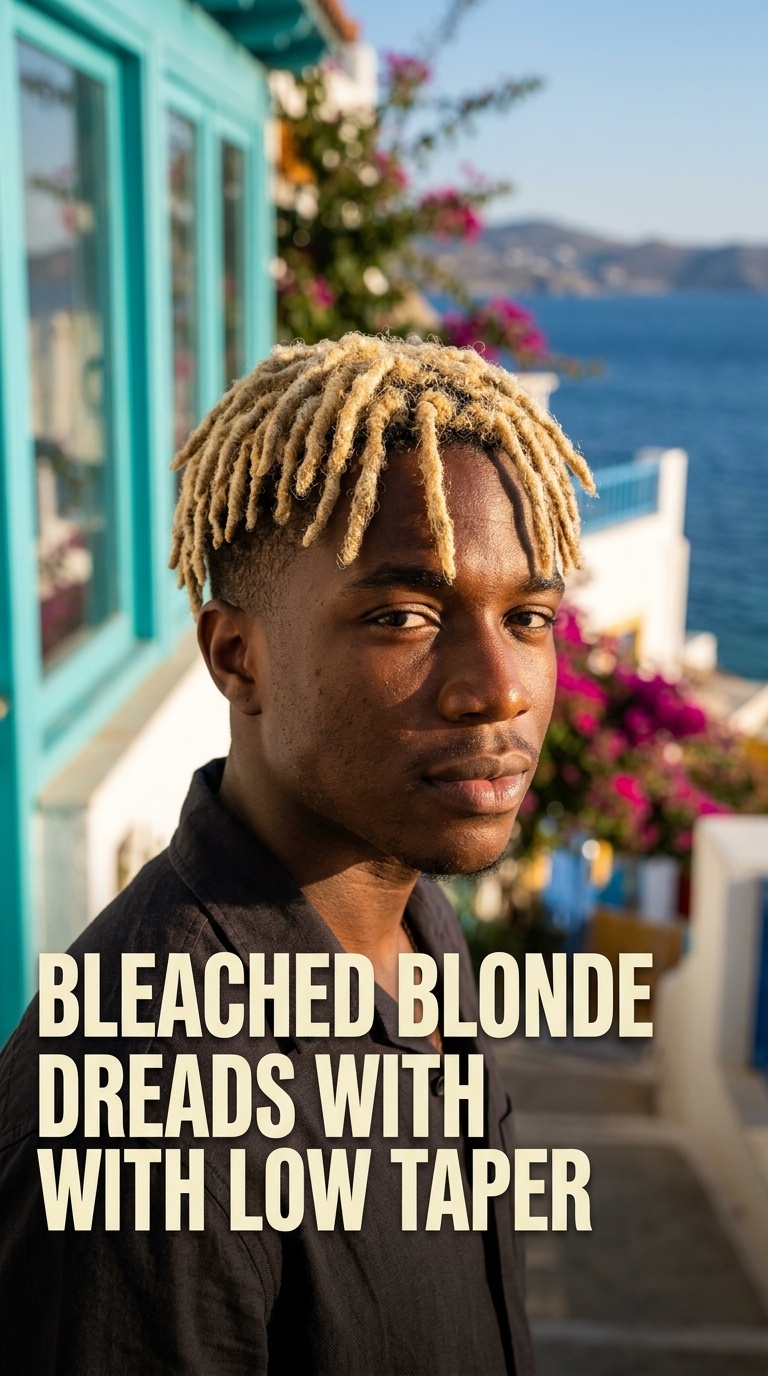 Bleached Blonde Dreads with Low Taper