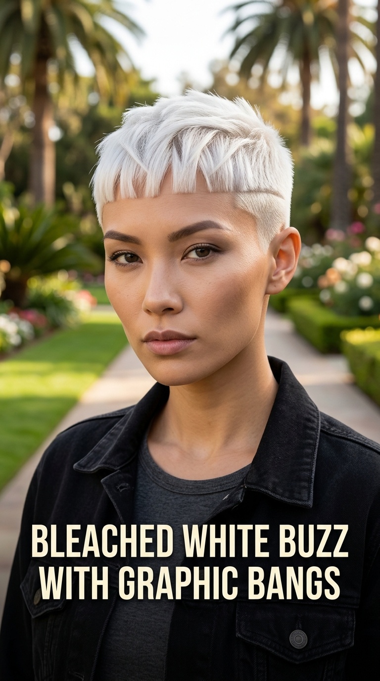 Bleached White Buzz with Graphic Bangs