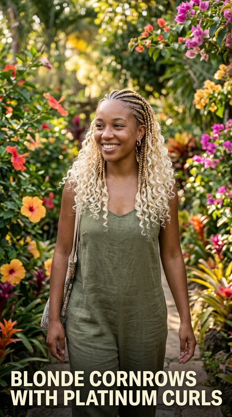 Blonde Cornrows with Platinum Curls