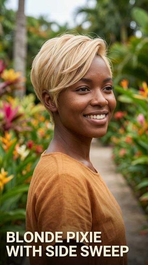 Blonde Pixie with Side Sweep
