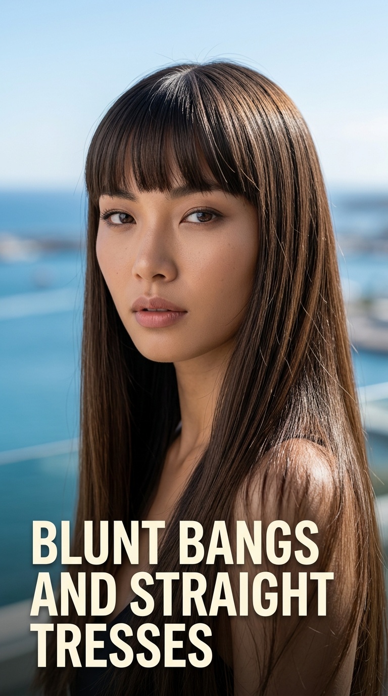 Blunt Bangs and Straight Tresses
