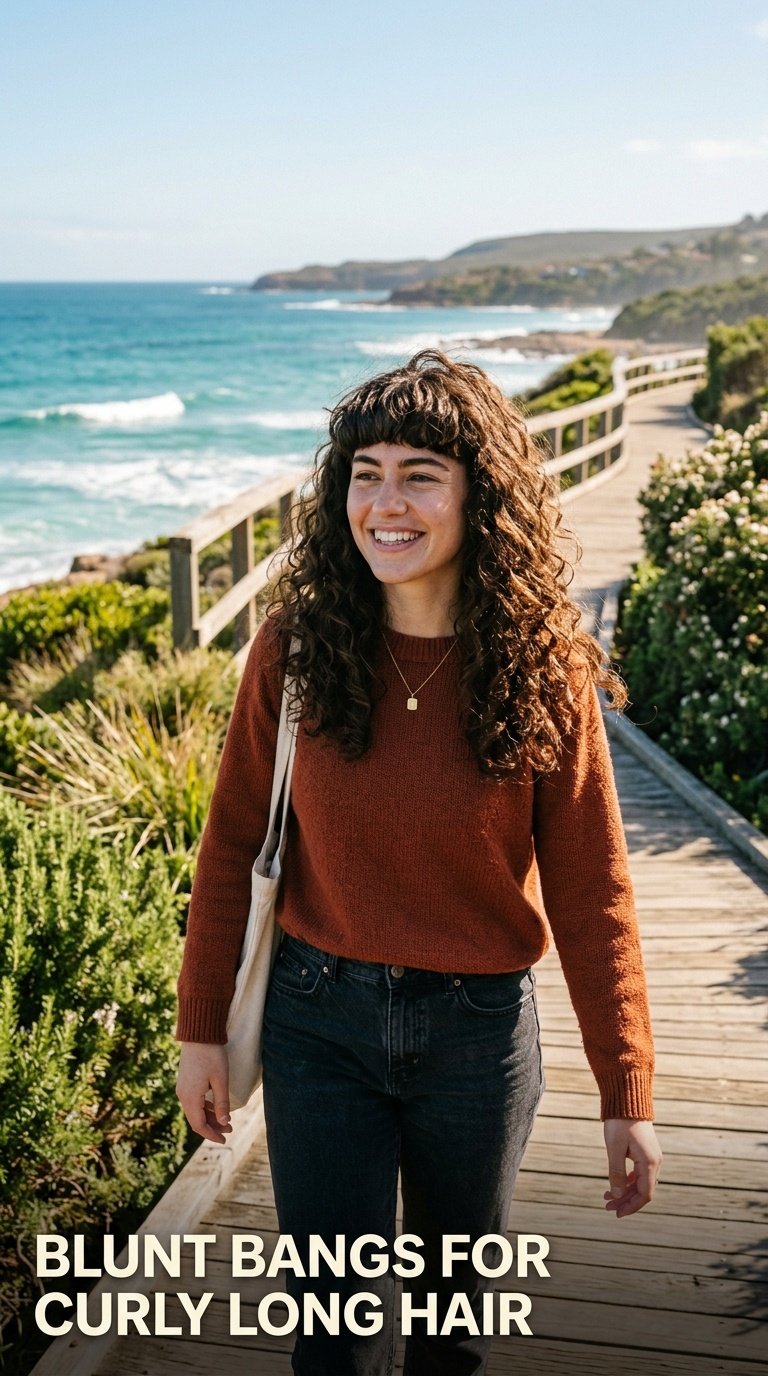 Blunt Bangs for Curly Long Hair