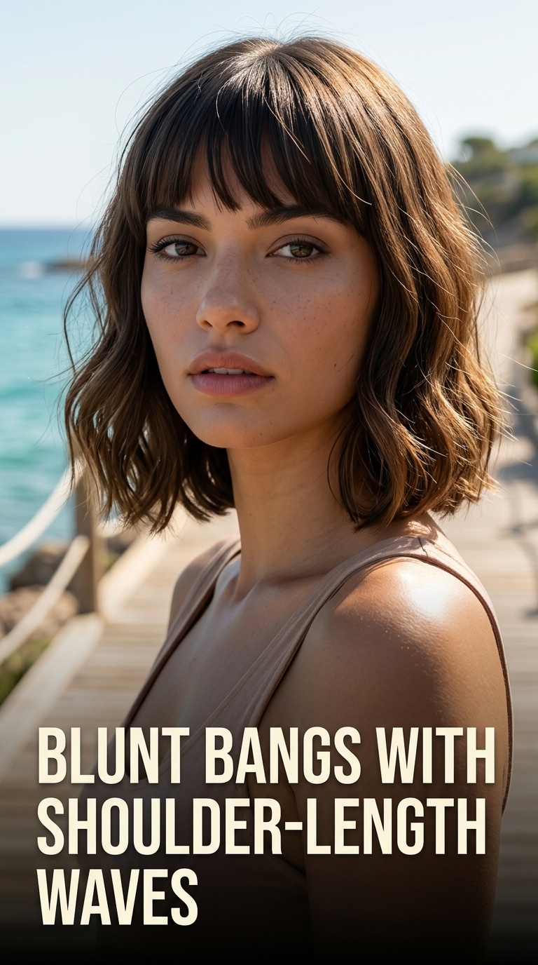 Blunt Bangs with Shoulder-Length Waves