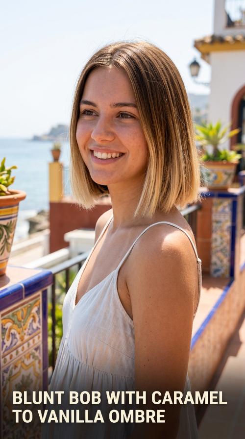 Blunt Bob with Caramel to Vanilla Ombre