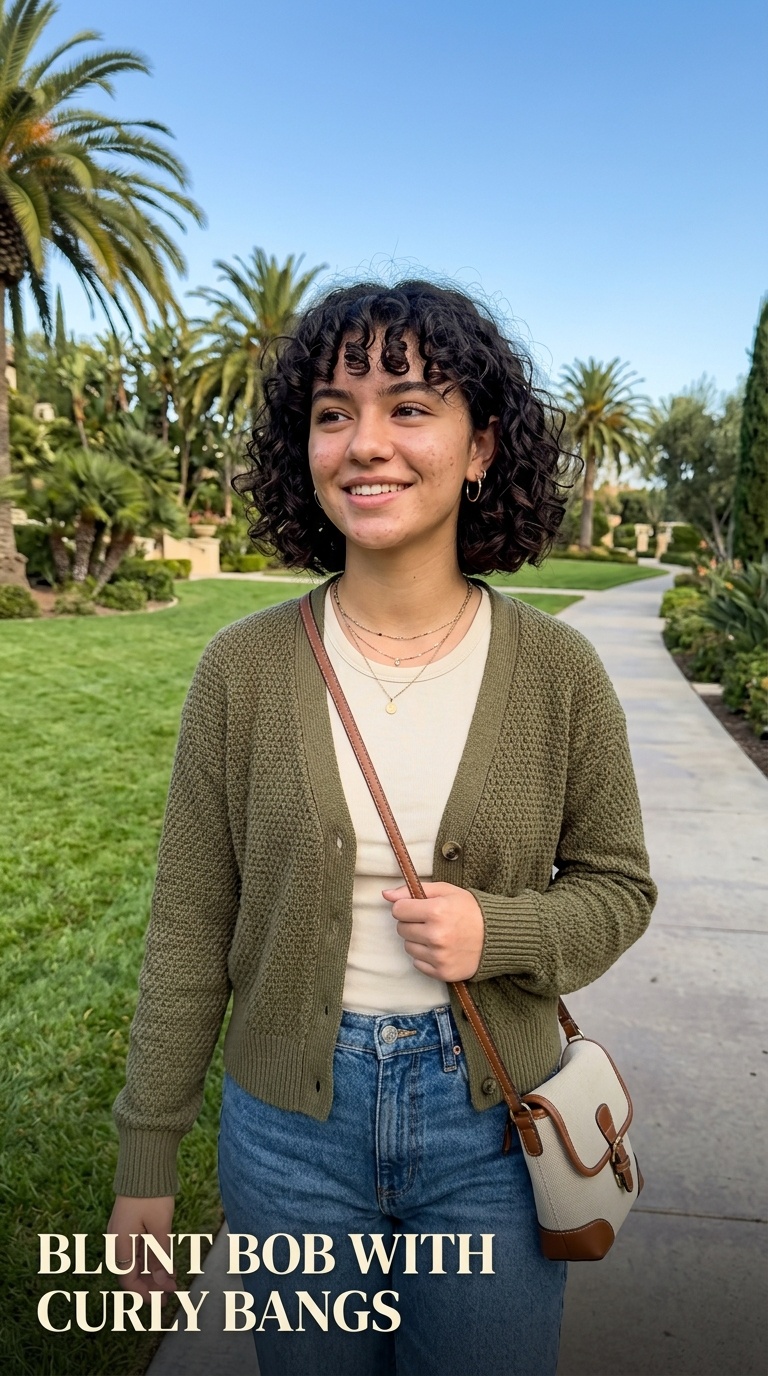 Blunt Bob with Curly Bangs