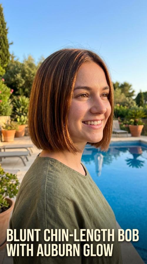 Blunt Chin-Length Bob with Auburn Glow