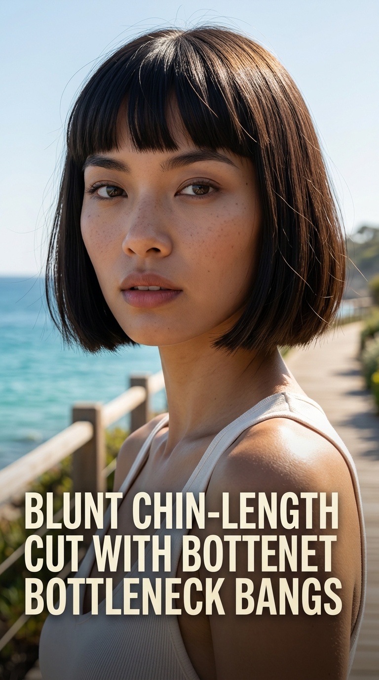Blunt Chin-Length Cut with Bottleneck Bangs