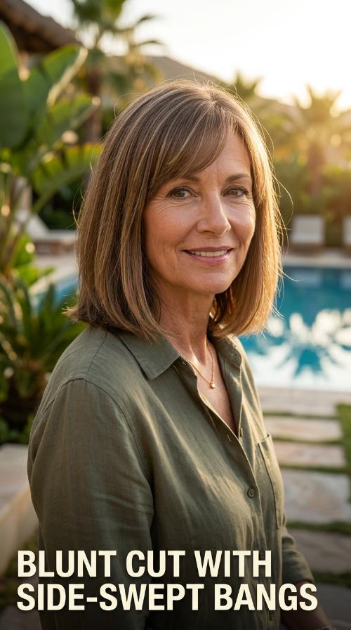 Blunt Cut with Side-Swept Bangs