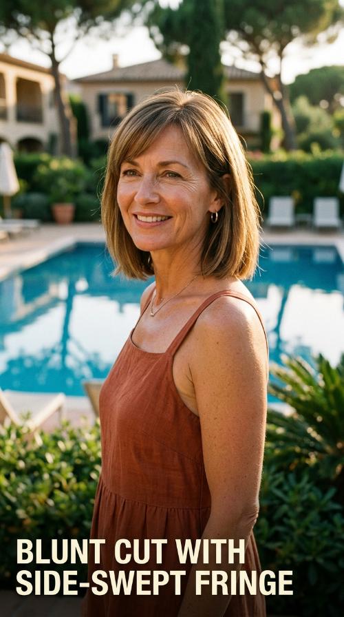 Blunt Cut with Side-Swept Fringe