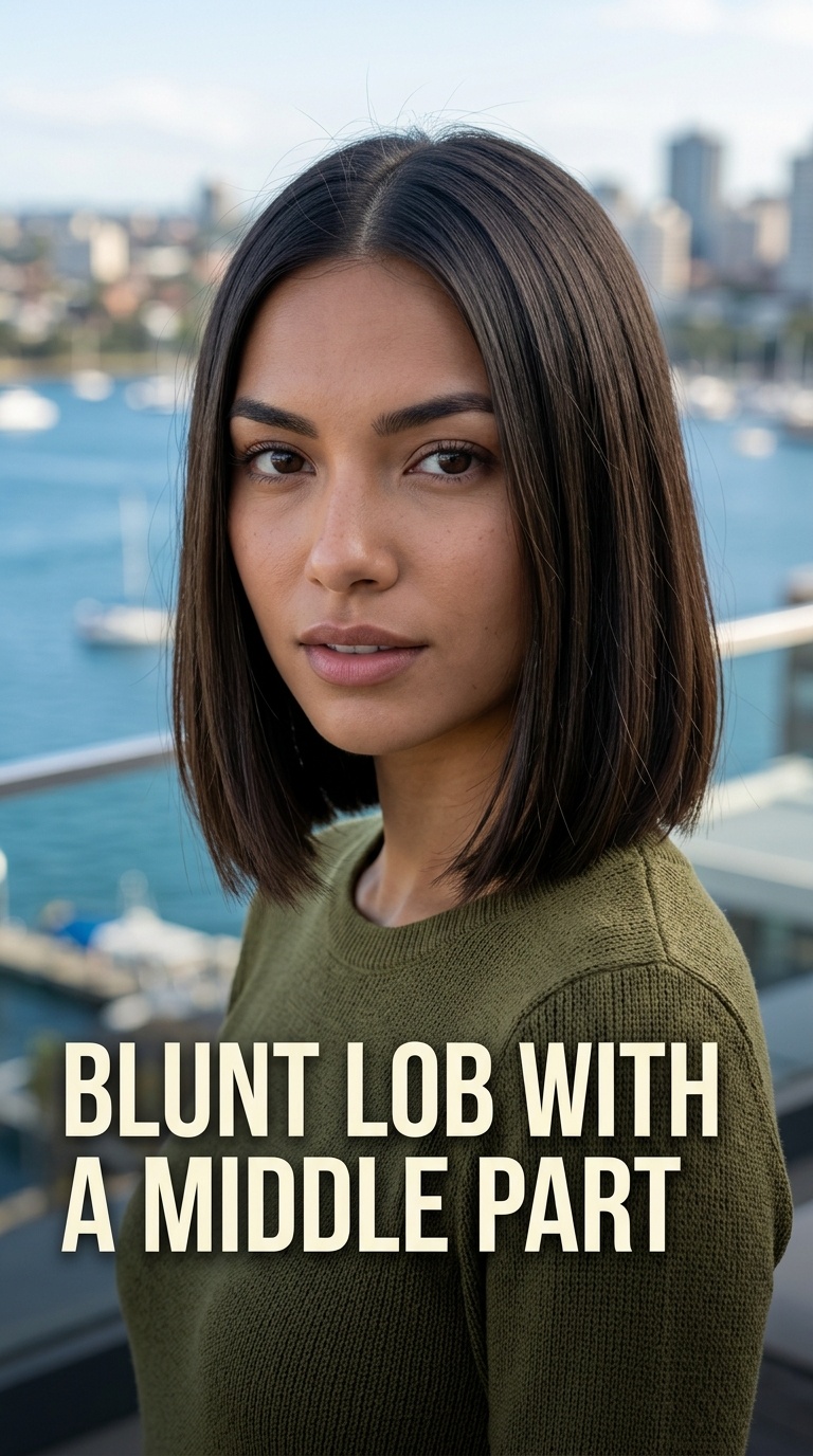 Blunt Lob with a Middle Part