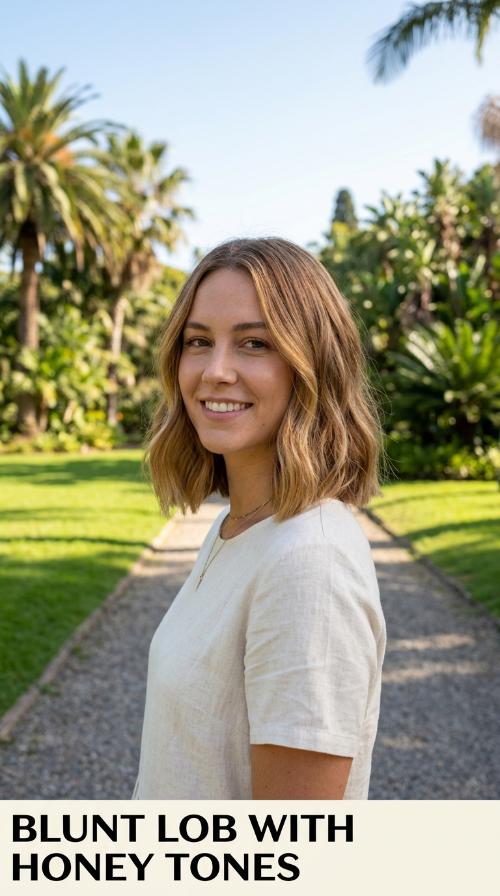 Blunt Lob with Honey Tones