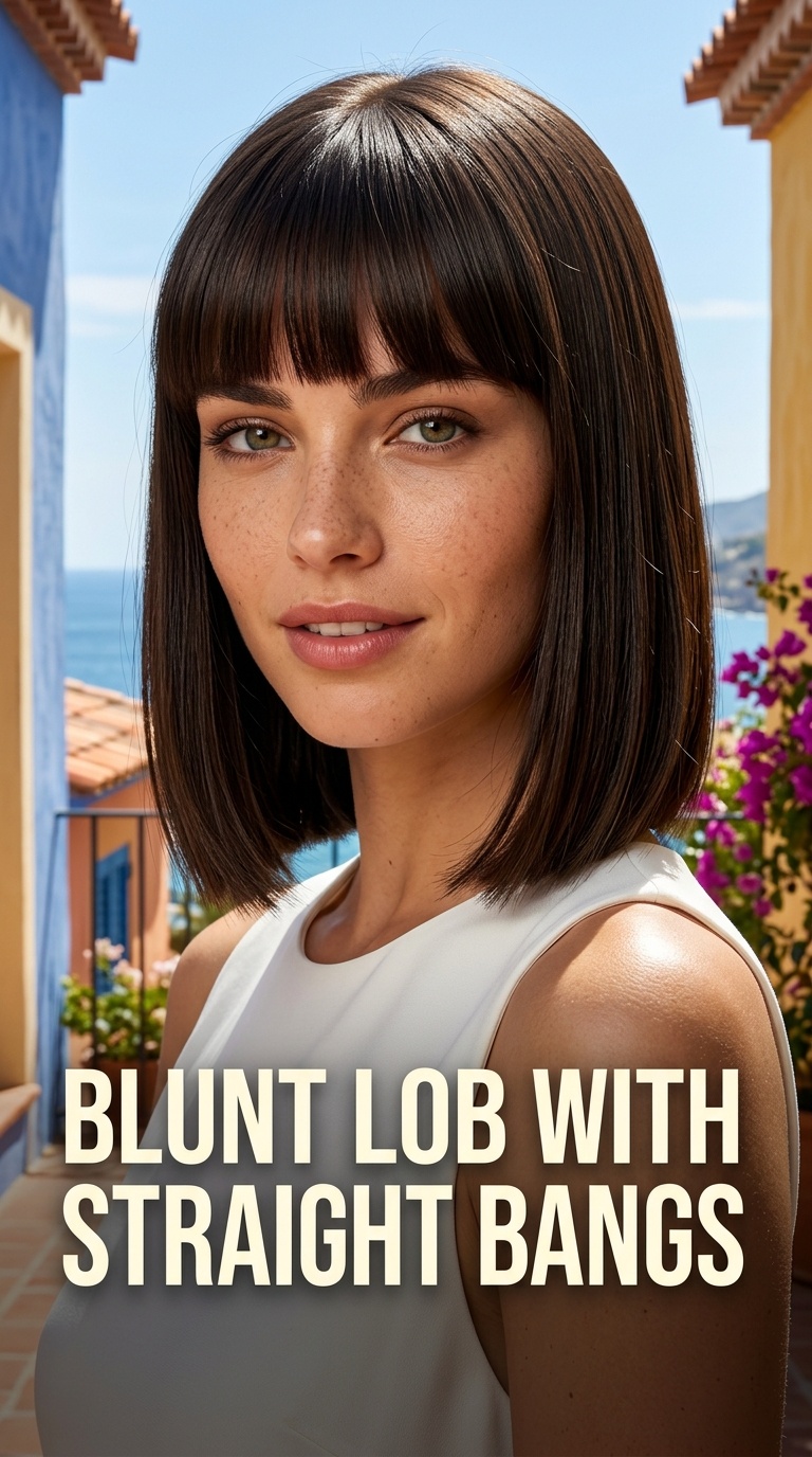 Blunt Lob with Straight Bangs