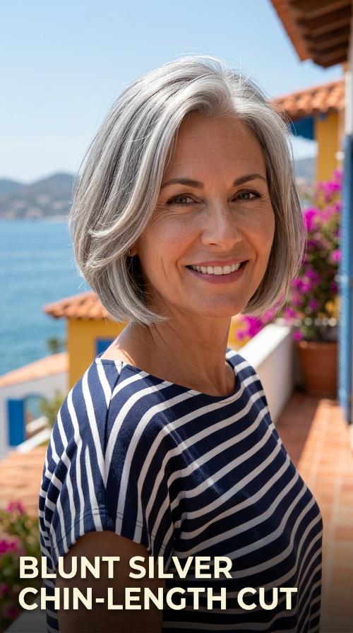 Blunt Silver Chin-Length Cut