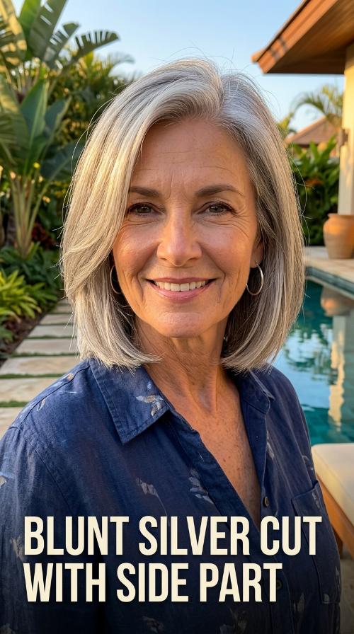Blunt Silver Cut with Side Part