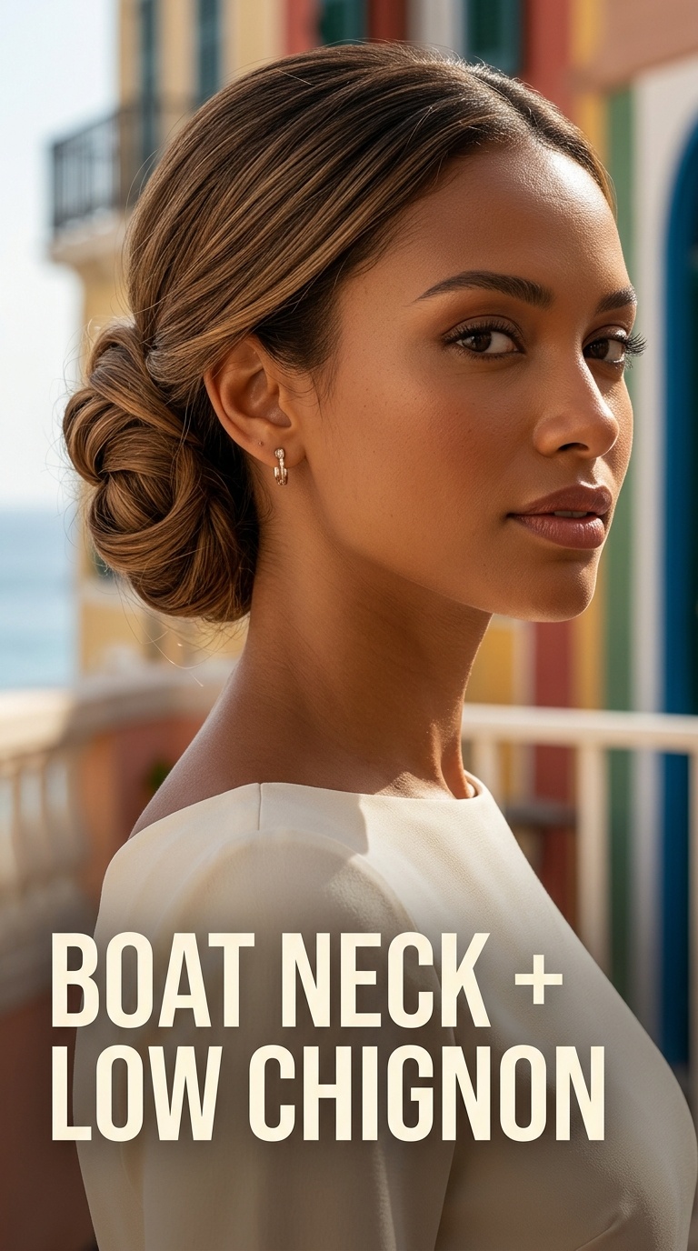 Boat Neck + Low Chignon