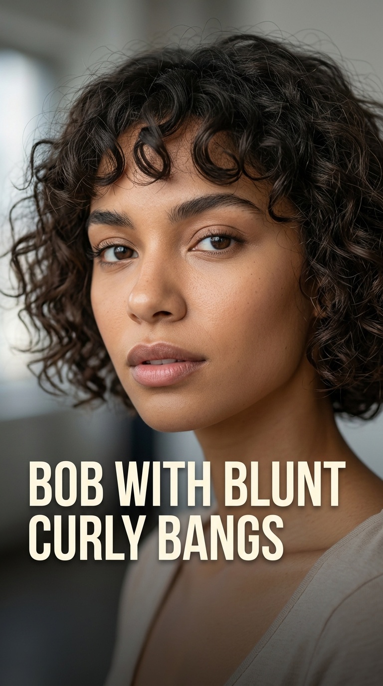 Bob with Blunt Curly Bangs