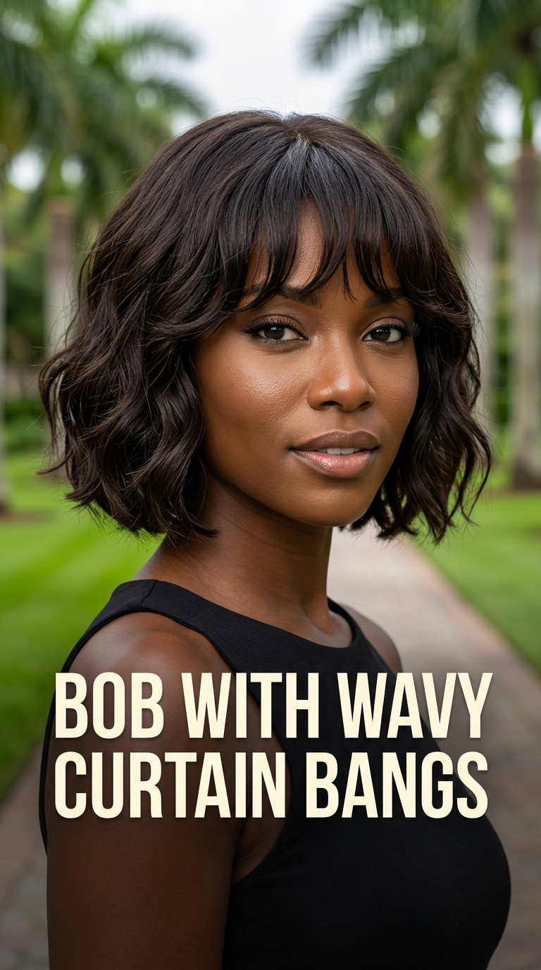 Bob with Wavy Curtain Bangs