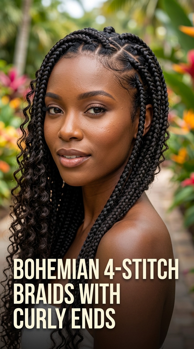Bohemian 4-Stitch Braids with Curly Ends