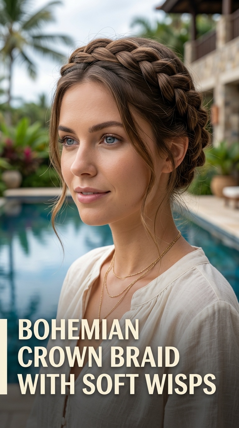 Bohemian Crown Braid with Soft Wisps