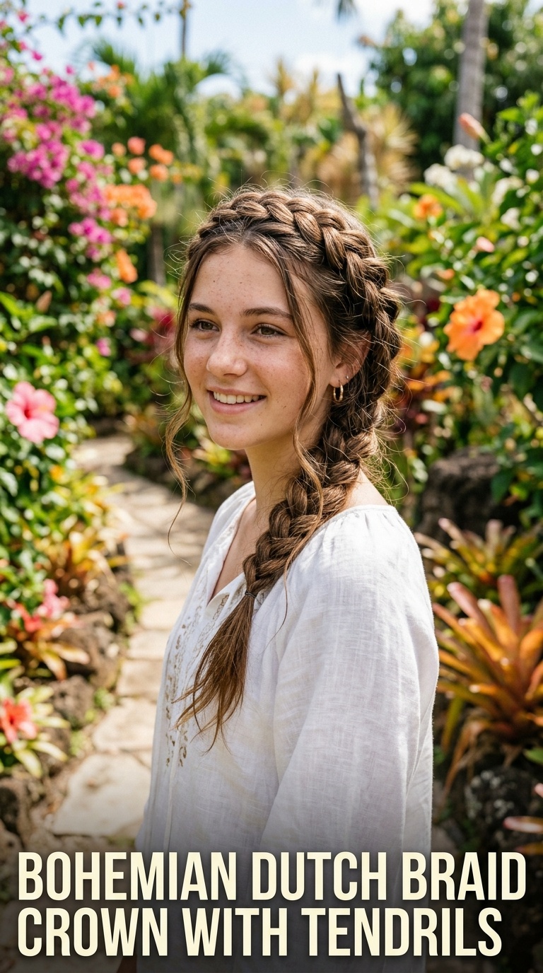 Bohemian Dutch Braid Crown with Tendrils