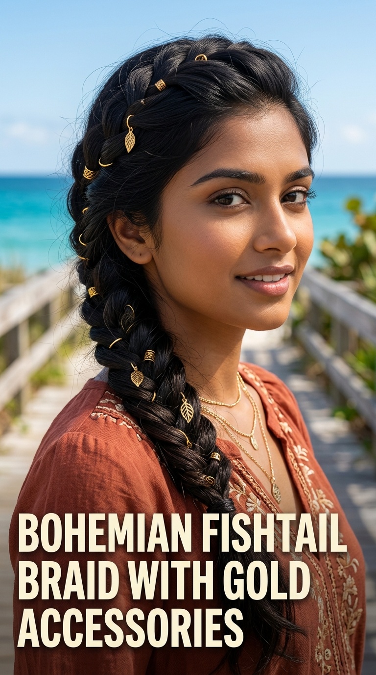 Bohemian Fishtail Braid with Gold Accessories