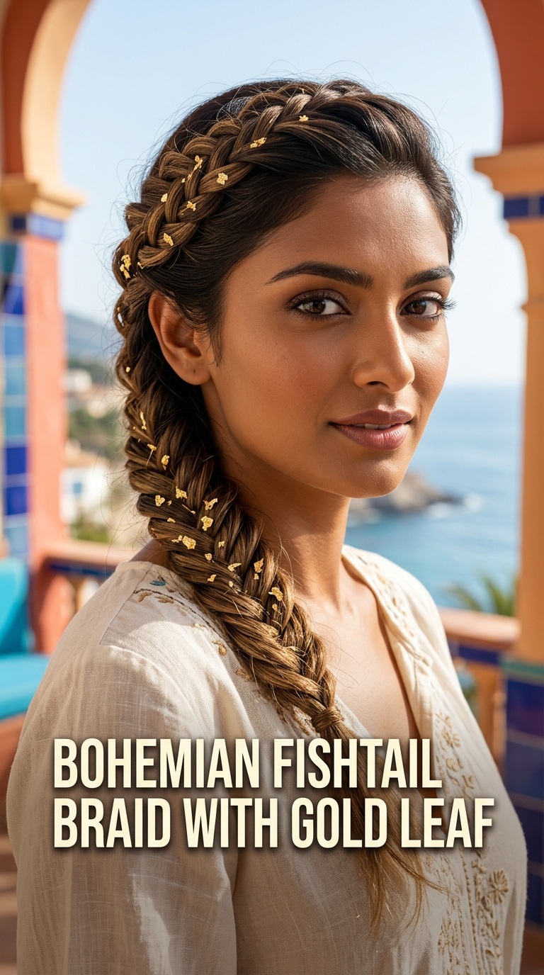 Bohemian Fishtail Braid with Gold Leaf