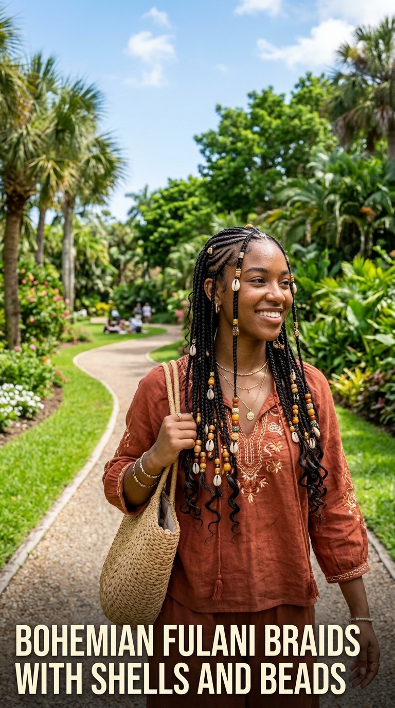 Bohemian Fulani Braids with Shells and Beads