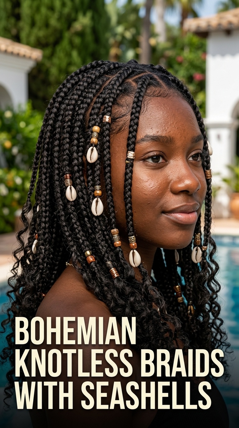 Bohemian Knotless Braids with Seashells